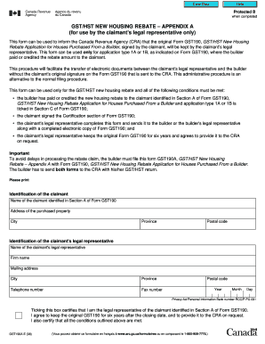 GST/HST New Housing Rebate Appendix A