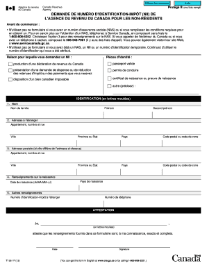 Demande de numéro d'identification-impôt (NII) de l'Agence du revenu du Canada pour les non-résidents