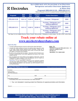 Electrolux Appliance Rebate Form