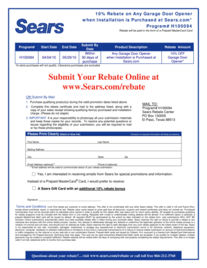 Sears Garage Door Opener Rebate Form