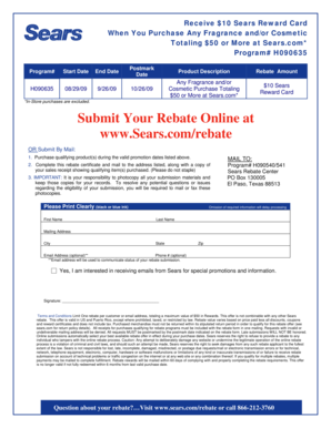 Sears Fragrance and Cosmetic Rebate Form