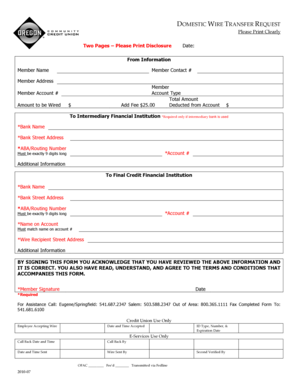 Domestic Wire Transfer Request