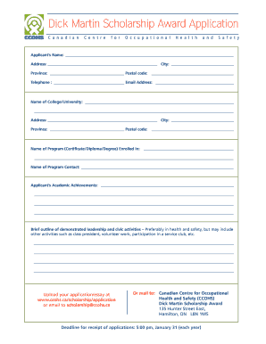 Scholarship award template - Dick Martin Scholarship Award Application - CCOHS - ccohs