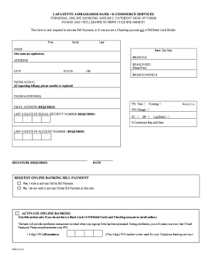 Lafayette Ambassador Bank Bill Payment Sign Up Form