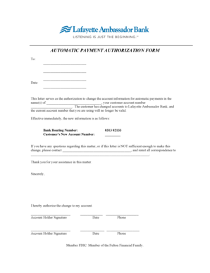 Automatic Payment Authorization Form