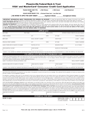 VISA and MasterCard Consumer Credit Card Application
