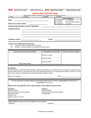 Canada Direct Deposit Form