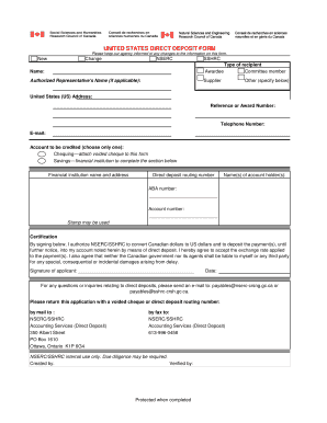 US Direct Deposit Form