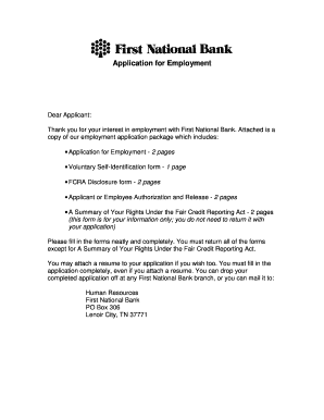 First National Bank Employment Application