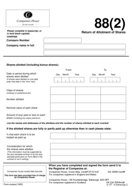 UK Share Allotment Form 88(2)