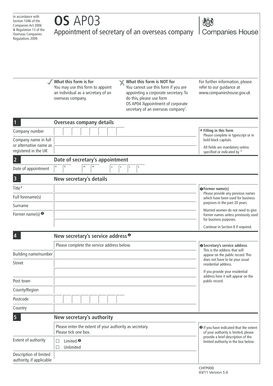 UK Overseas Company Secretary Appointment Form