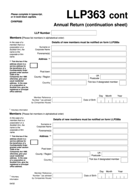 LLP363 Annual Return Continuation Sheet