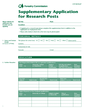 Supplementary Application for Research Posts