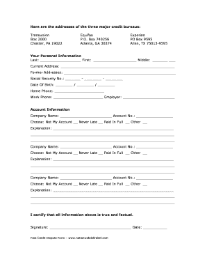 Credit Dispute Form