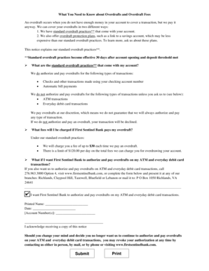 First Sentinel Bank Overdraft Notice