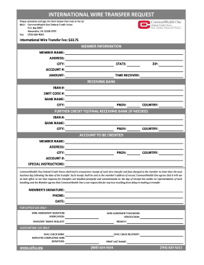 International Wire Transfer Request Form