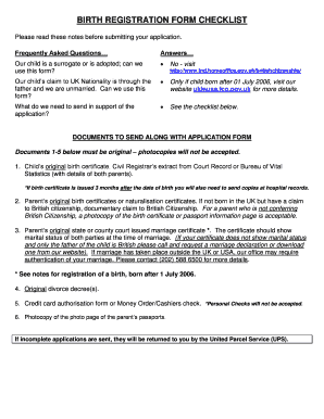 UK Birth Registration Form