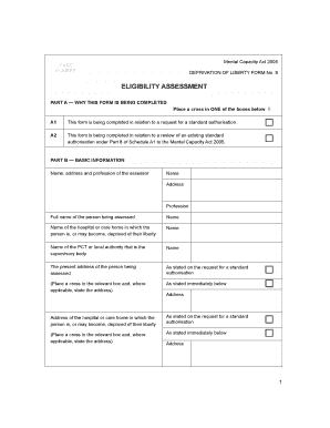 Mental Capacity Act 2005 Deprivation of Liberty Form 9