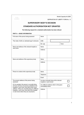 UK Deprivation of Liberty Form 13