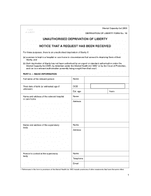 Deprivation of Liberty Form No. 16