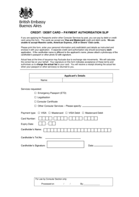 Credit Debit Card Payment Authorization Slip