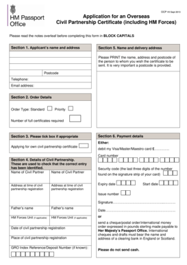 Overseas Civil Partnership Certificate Application