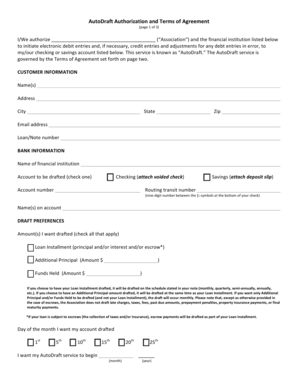 AutoDraft Authorization and Terms of Agreement