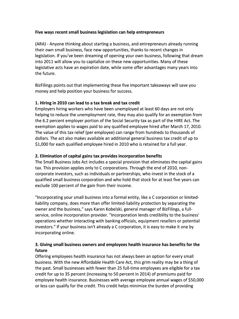 Five ways recent small business legislation can help entrepreneurs Preview on Page 1