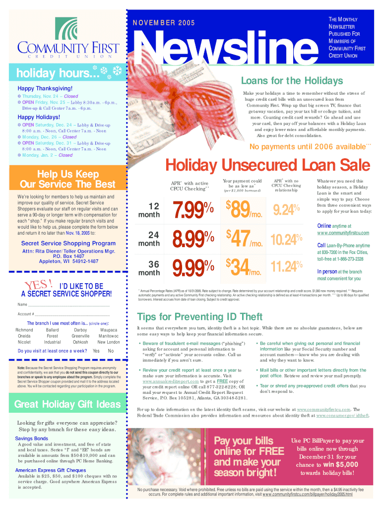 Holiday Unsecured Loan Sale - Community First Credit Union Preview on Page 1