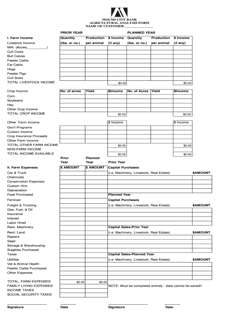 Fillable Online Agriculture Analysis Form Mound City Bank Fax Email
