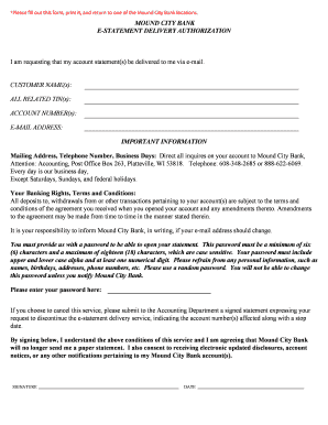 Mound City Bank E-Statement Delivery Authorization