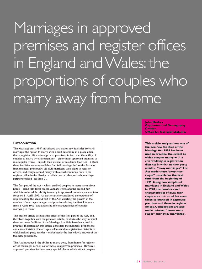 Population Trends - Marriages in Approved Premises and Register Preview on Page 1