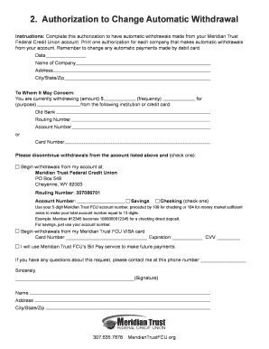 Authorization to Change Automatic Withdrawal