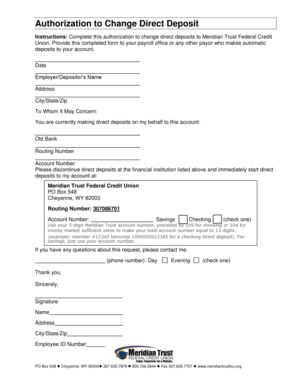Authorization to Change Direct Deposit