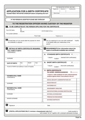 UK Birth Certificate Application Form