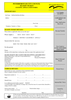 Peterborough City Council Evening Season Ticket Application Form