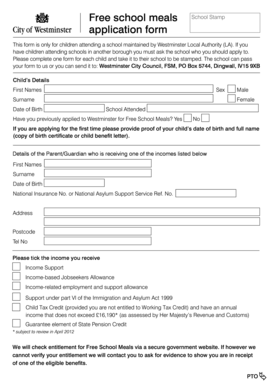 Free School Meals Application Form 2011 - Westminster City Council