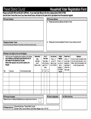 Thanet District Council Household Voter Registration Form