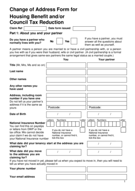 UK Housing Benefit and Council Tax Reduction Change of Address Form