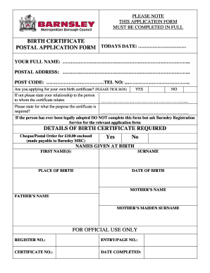 Birth Certificate Application Form