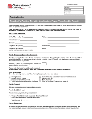 Resident’s Parking Permit Application Form