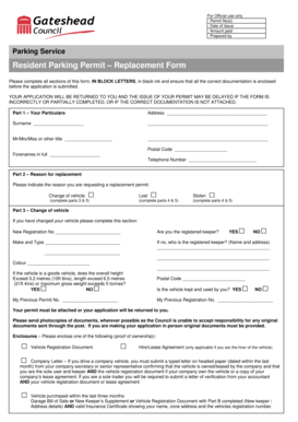 Resident Parking Permit Replacement Form