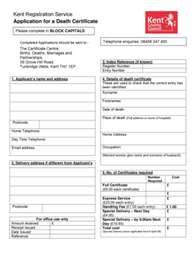 Application for a Death Certificate