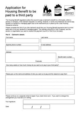 Housing Benefit Third Party Payment Request