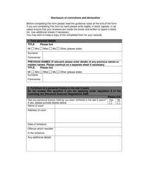 UK Personal Licence Conviction Disclosure Form