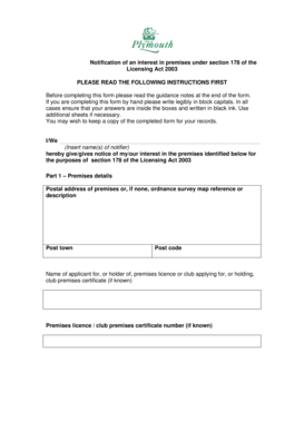 UK Licensing Act 2003 Interest Notification Form