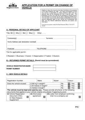 Vehicle Change of Permit Application