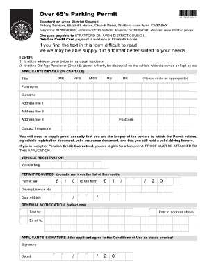 Over 65’s Parking Permit Application