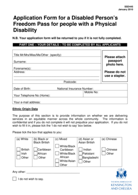 UK Disabled Person’s Freedom Pass Application