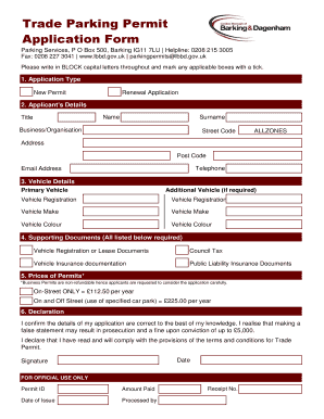 Trade Parking Permit Application Form